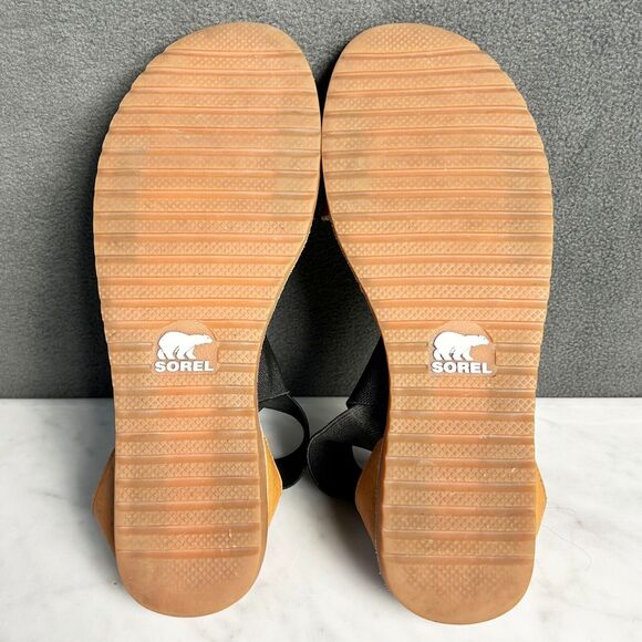 Sorel Ella Tan Leather Black Elastic Strap Sandal - Women's 8.5 - Picture 6 of 8